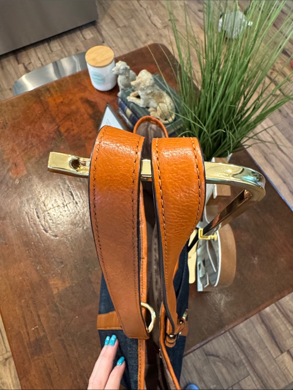 Michael Kors Navy Denim Tote with Tan Leather Trim - Picture 11 of 14